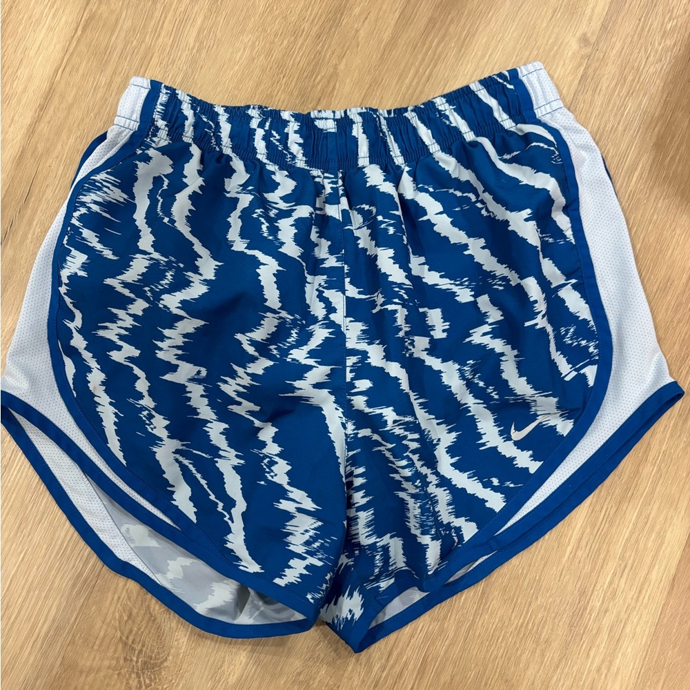 Nike Blue and White Athletic Shorts with Dynamic Design
